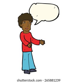 cartoon man explaining with speech bubble