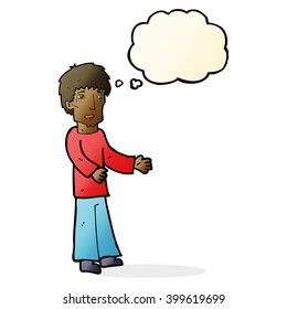 cartoon man explaining with thought bubble