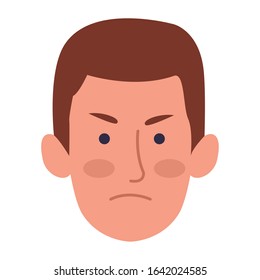 cartoon man face with angry expression over white background, colorful design, vector illustration