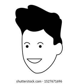 cartoon man face icon over white background, black and white design. vector illustration