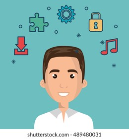 cartoon man face multitask design