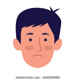 cartoon man face with sad expression over white background, colorful design, vector illustration