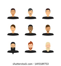 Cartoon Man Face Signs Icon Set Male Person Concept Flat Design Style. Vector illustration of Icons