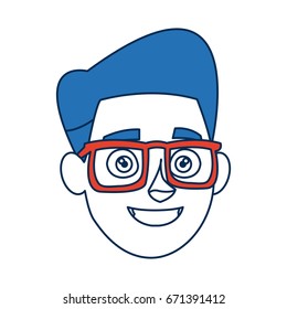 cartoon man face smiling wearing glasses and blue hair