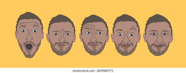 Cartoon Man Facial Expressions Set