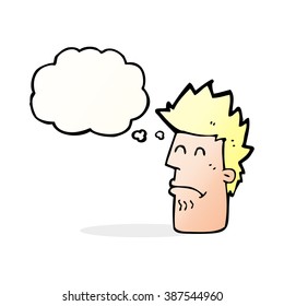 cartoon man feeling sick with thought bubble