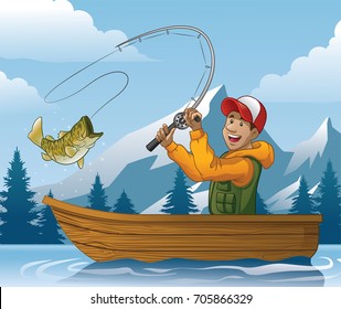 Cartoon Of Man Fishing In Boat