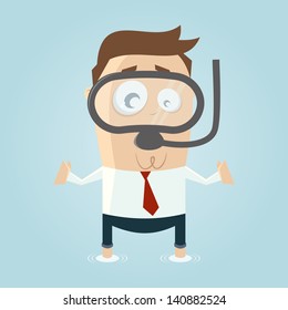 cartoon man in flood with diving goggles