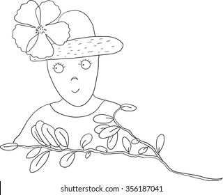 Cartoon man with flower and tree branch