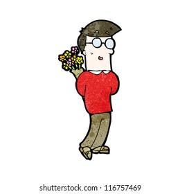 cartoon man with flowers