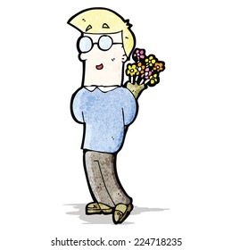 cartoon man with flowers