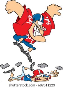 cartoon man football player stomping on another player