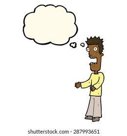 cartoon man freaking out with thought bubble