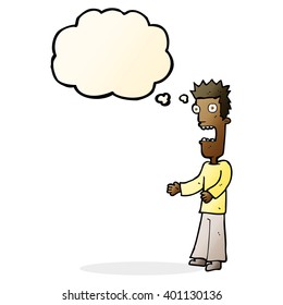 cartoon man freaking out with thought bubble