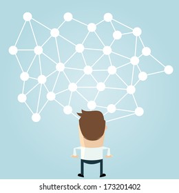 cartoon man in front of a big network