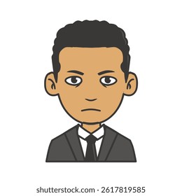 Cartoon man frowns in suit isolated