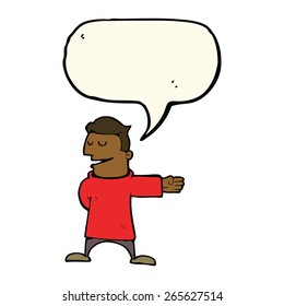 cartoon man gesturing direction with speech bubble