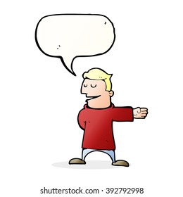 cartoon man gesturing direction with speech bubble