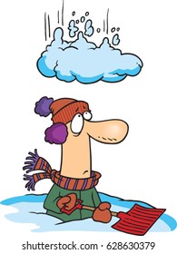 cartoon man getting a dump of snow on him