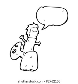 cartoon man in ghost costume with speech bubble