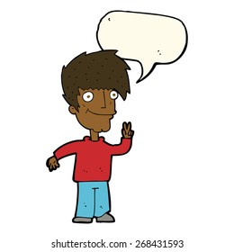 cartoon man giving peace sign with speech bubble
