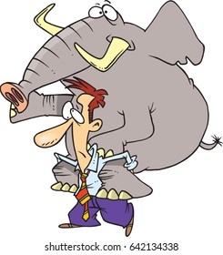 cartoon man giving a piggy back ride to an elephant