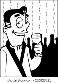 A cartoon man with a glass of wine.