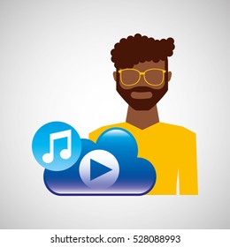 cartoon man glasses cloud music play vector illustration eps 10