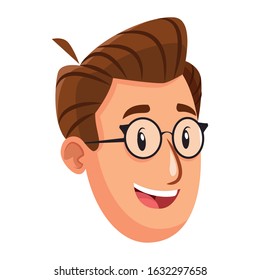 Cartoon Man With Glasses Icon Over White Background, Colorful Design, Vector Illustration