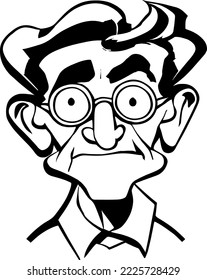 a cartoon of a man with glasses and a tie on his head.