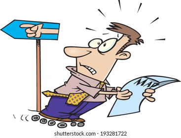 cartoon man going the wrong way