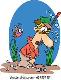 cartoon man golfing under water