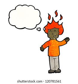 cartoon man with hair on fire