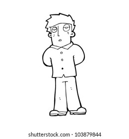cartoon man with hands behind back
