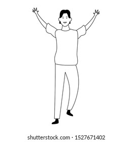 cartoon man with hands up over white background, vector illustration