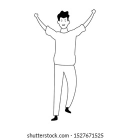 cartoon man with hands up over white background, vector illustration