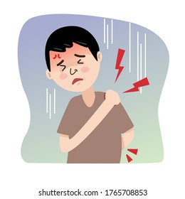 Caricatura - El hombre tiene dolor de hombro y espalda.