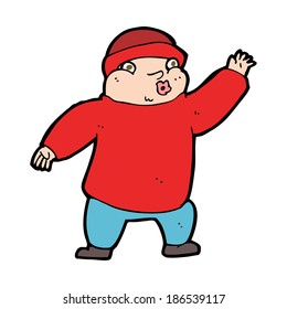 cartoon man in hat waving