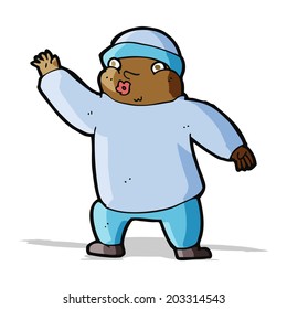 cartoon man in hat waving