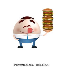 cartoon man having a burguer
