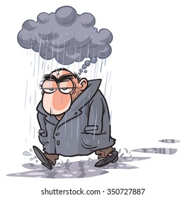 Cartoon Man having troubles.