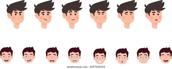 cartoon man heads and emotional faces  illustration