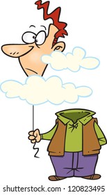 cartoon man with his head up in the clouds