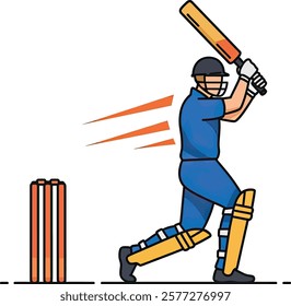 A cartoon of a man hitting a ball with a bat.