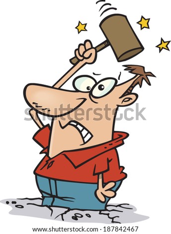 Cartoon Man Hitting Himself Mallet Stock Vector (Royalty Free