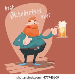 Cartoon Man Hold Beer Glass Mug Oktoberfest Festival Banner Flat Vector Illustration