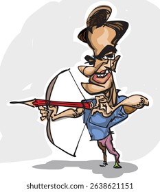 Cartoon of a man holding a bow and arror like pencil