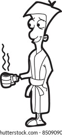 cartoon man holding a cup of coffee