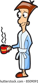 cartoon man holding a cup of coffee