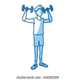cartoon man holding dumbbell design graphic